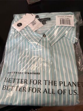Universal Standard Seafoam and White Striped Button-Down Shirt